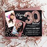 Invitation Chalkboard RoseGold Balloons 2 Photo 30e anniversa<br><div class="desc">Fêter ses 30 ans ! Ces invitations vous permettent de télécharger une photo avant et après de l'homme ou de la femme d'anniversaire dans un cadre rose en or, avec le titre "Cheers to 30 Years!". Doté d'un arrière - plan de tableau noir rustique, de ballons d'hélium numéro or rose,...</div>