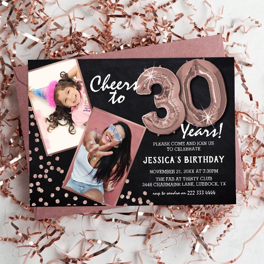 Invitation Chalkboard RoseGold Balloons 2 Photo 30e anniversa