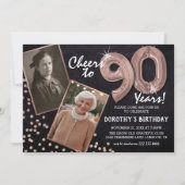 Invitation Chalkboard RoseGold Balloons 2 Photo 90e anniversa (Devant)