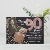 Invitation Chalkboard RoseGold Balloons 2 Photo 90e anniversa (Debout devant)