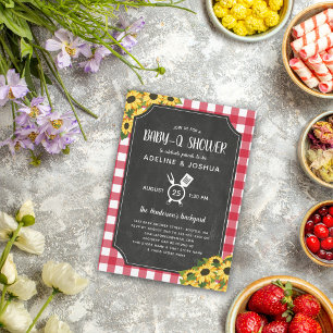 Invitation Chalkboard Rouge En vichy Sunflower Baby-Q Douche