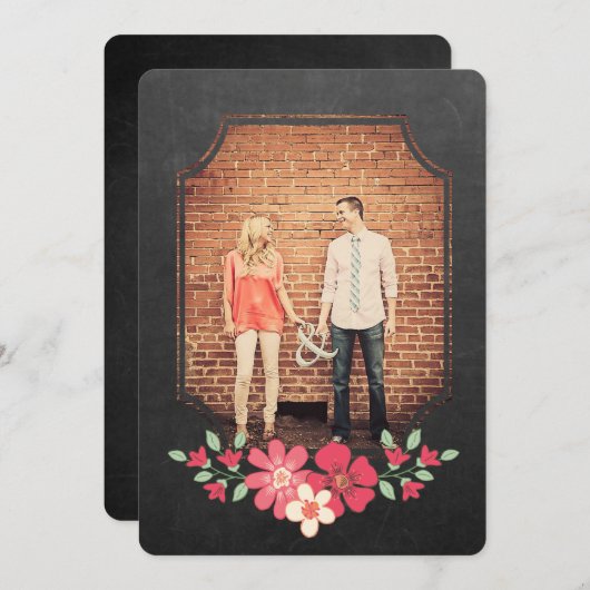 Invitation Chalkboard Rustic Floral Enregistrer la date Typog (Devant / Derrière)