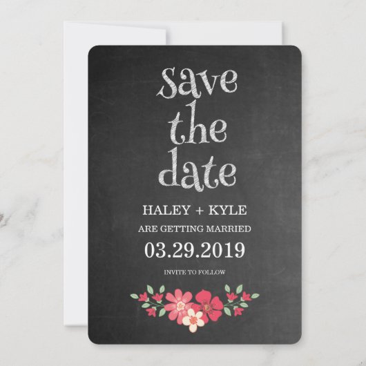 Invitation Chalkboard Rustic Floral Enregistrer la date Typog (Dos)