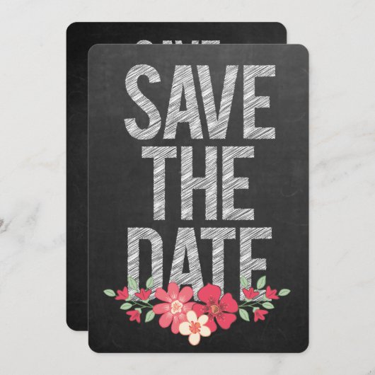 Invitation Chalkboard Rustic Floral Enregistrer la date Typog (Devant / Derrière)