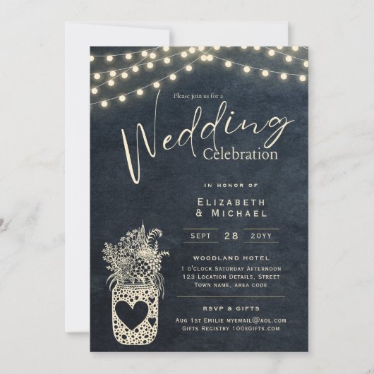 Invitation Chalkboard Rustique Mason Jar Mariage DIGITAL Impr (Devant)