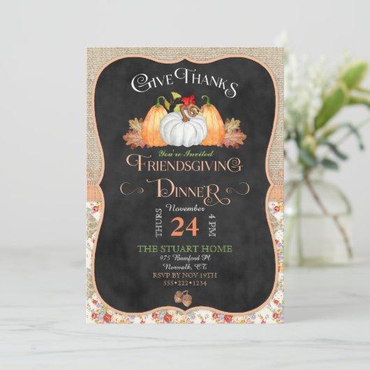 Invitation Chalkboard Rustique Pays Amical Burlap (Debout devant)