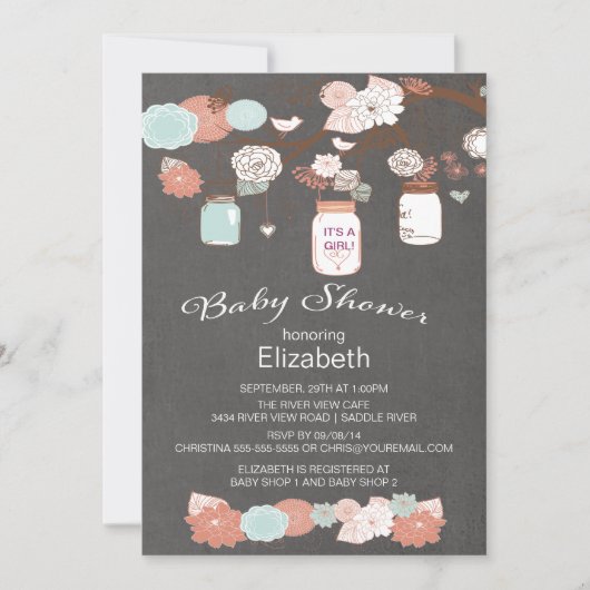 Invitation Chalkboard rustique pays Mason Jar Baby shower (Devant)