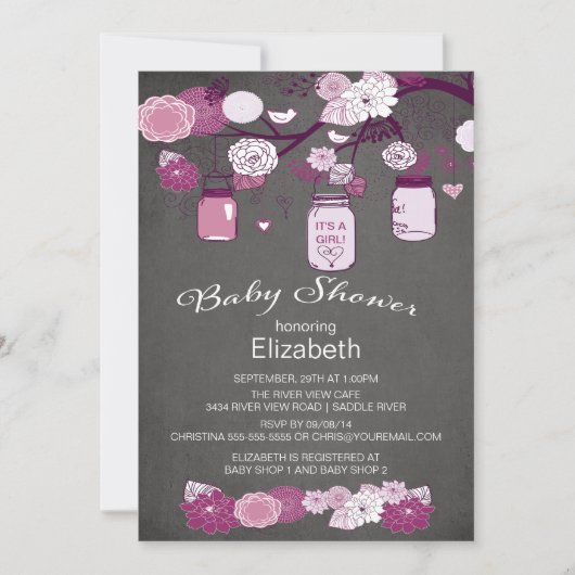 Invitation Chalkboard rustique pays Mason Jar Baby shower (Devant)
