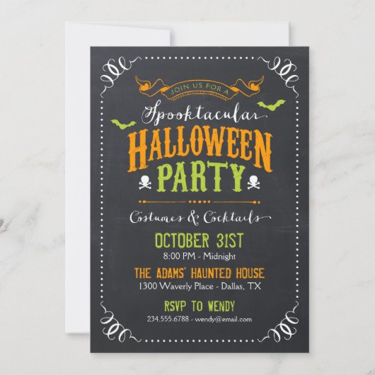 Invitation Chalkboard Rustique Spooktacular Halloween Party (Devant)