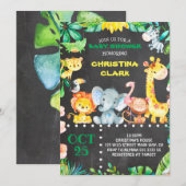 Invitation Chalkboard Safari Jungle Animaux Baby shower (Devant / Derrière)