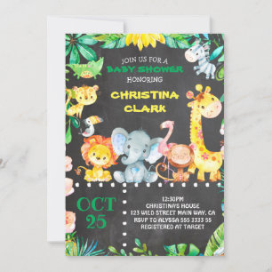 Invitation Chalkboard Safari Jungle Animaux Baby shower