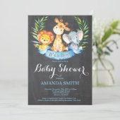 Invitation Chalkboard Safari Jungle Animaux Baby shower Garço (Debout devant)