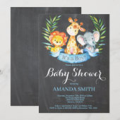Invitation Chalkboard Safari Jungle Animaux Baby shower Garço (Devant / Derrière)