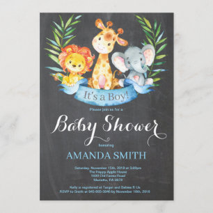 Invitation Chalkboard Safari Jungle Animaux Baby shower Garço