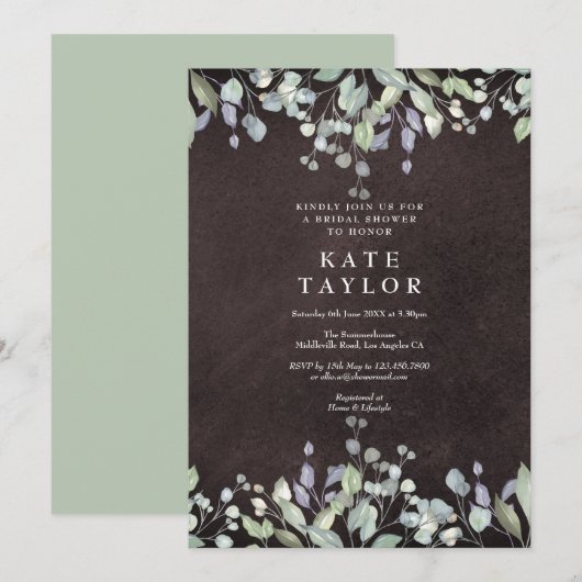 Invitation Chalkboard Sage et Lilac Fête des mariées florale (Devant / Derrière)