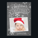 Invitation Chalkboard Salutations Collection<br><div class="desc">Cette carte de vacances photo présente des oeuvres d'art en lettres et calligraphie sur un arrière - plan de tableau noir branché avec des flocons de neige.</div>