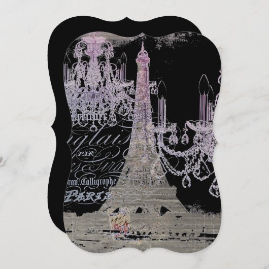 Invitation chalkboard scripts chandelier paris eiffel tower (Devant / Derrière)