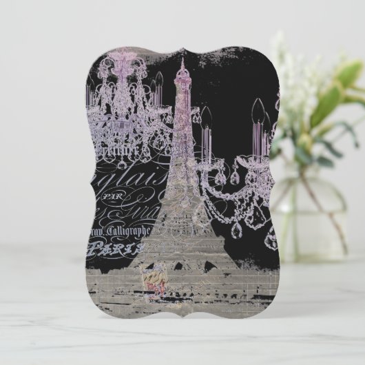 Invitation chalkboard scripts chandelier paris eiffel tower (Debout devant)