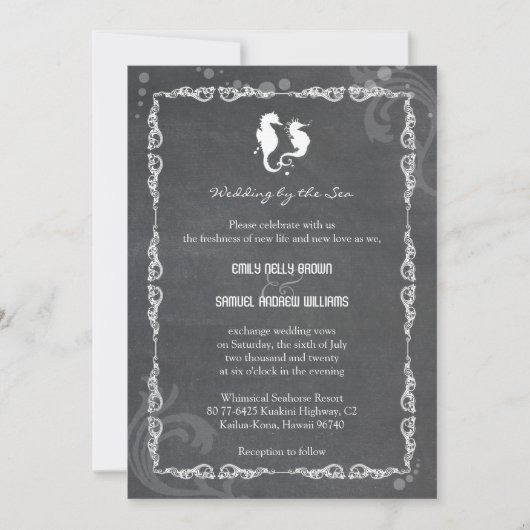 Invitation Chalkboard SeaHorse Destination Mariage (Devant)