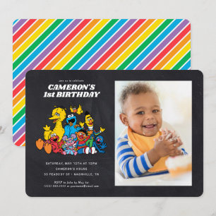 Invitation Chalkboard Sesame Street 1er anniversaire avec pho