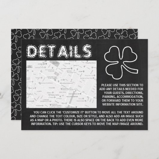 Invitation Chalkboard Shamrock, St Patrick's Day Detail Card (Devant / Derrière)