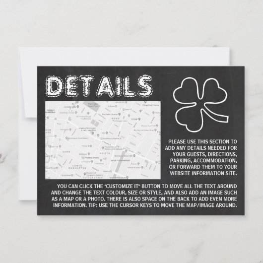 Invitation Chalkboard Shamrock, St Patrick's Day Detail Card (Devant)