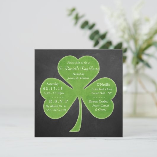 Invitation Chalkboard Shamrock St. Patrick's Day Party (Debout devant)