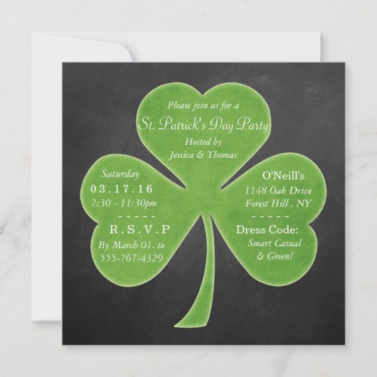 Invitation Chalkboard Shamrock St. Patrick's Day Party (Devant)