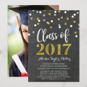 Invitation Chalkboard Silver Gold Confetti Graduation Party (Devant / Derrière)