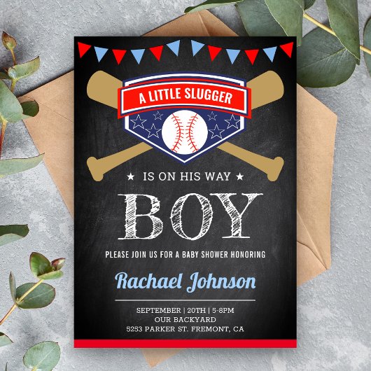Invitation Chalkboard Sports Baby shower de baseball