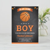Invitation Chalkboard Sports Boy Baby shower de basket-ball (Debout devant)