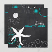 Invitation Chalkboard Starfish Beach Baby shower (Devant / Derrière)