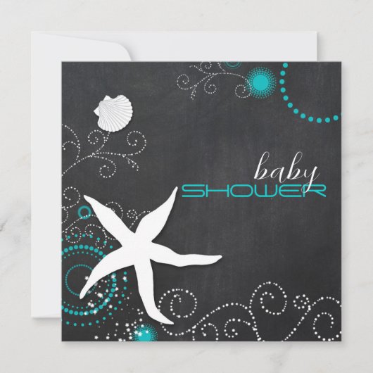 Invitation Chalkboard Starfish Beach Baby shower (Devant)