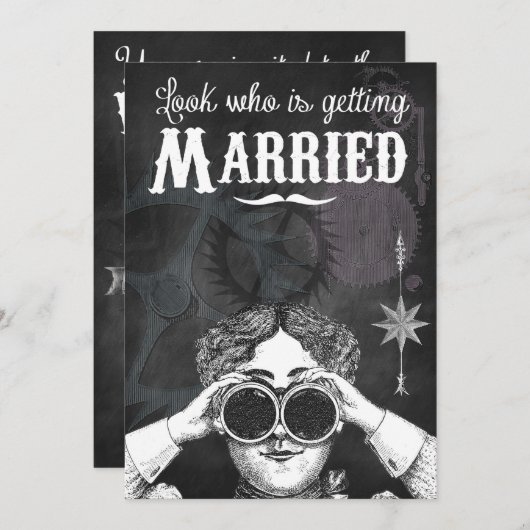 Invitation Chalkboard Steampunk Mariage (Devant / Derrière)