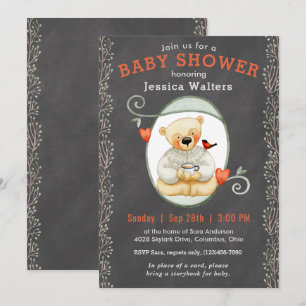 Invitation Chalkboard Story Book Teddy Bear Baby shower