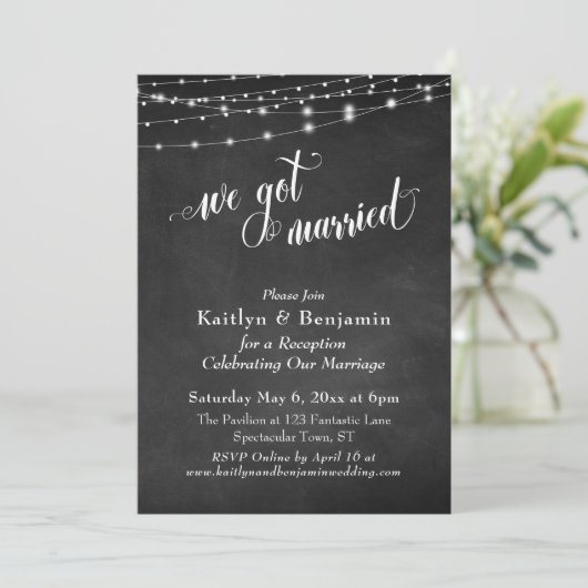 Invitation Chalkboard String Lights Mariage Réception uniquem (Debout devant)