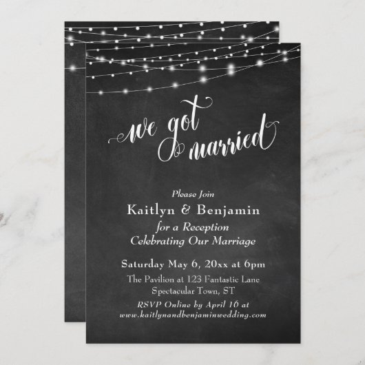 Invitation Chalkboard String Lights Mariage Réception uniquem (Devant / Derrière)