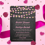 Invitation Chalkboard String Love Heart Fête des mariées<br><div class="desc">Célébrez dans le style avec ces invitations douces et très tendance à la douche nuptiale. Le design présente des coeurs d'amour à cordes suspendus dans les tons roses avec assortiment facile à personnaliser le libellé modèle. Les éléments correspondants se trouvent dans la collection.</div>