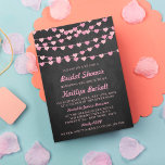 Invitation Chalkboard String Love Heart Fête des mariées<br><div class="desc">Célébrez dans le style avec ces invitations douces et très tendance à la douche nuptiale. Le design présente des coeurs d'amour à cordes suspendus dans les tons roses avec assortiment facile à personnaliser le libellé modèle. Les éléments correspondants se trouvent dans la collection.</div>