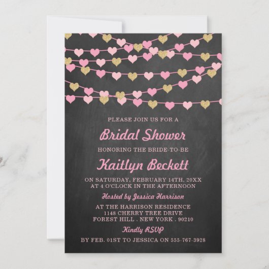 Invitation Chalkboard String Love Heart Fête des mariées (Devant)