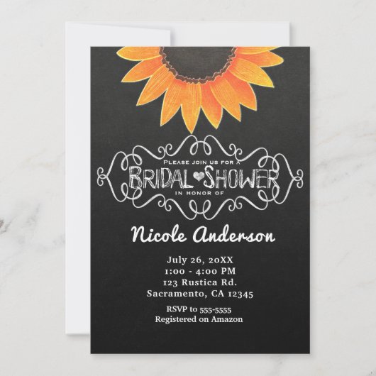 Invitation Chalkboard Sunflower Rustic Country Fête des marié (Devant)