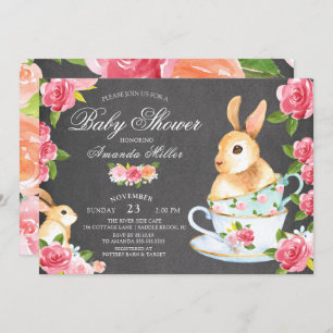 Invitation Chalkboard Sweet Bunny Baby shower Tea Party