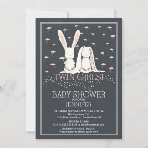 Invitation Chalkboard Sweet TWIN Girls Bunny Baby shower