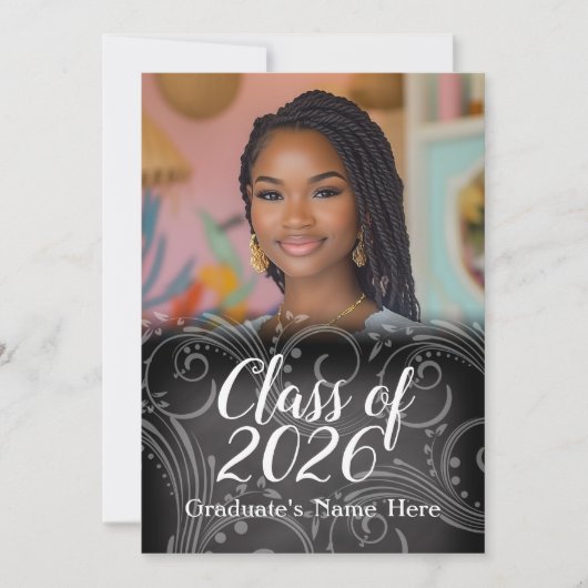Invitation Chalkboard Swirl Class of 2021 Photo Graduation (Devant)