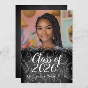 Invitation Chalkboard Swirl Class of 2021 Photo Graduation