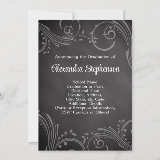 Invitation Chalkboard Swirl Class of 2025 Photo Graduation (Dos)