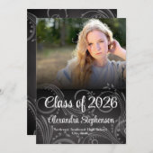 Invitation Chalkboard Swirl Class of 2025 Photo Graduation (Devant / Derrière)
