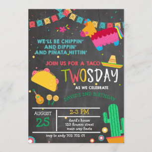 Invitation Chalkboard Taco Deux Jours, Fiesta Pinata 2E Anniv