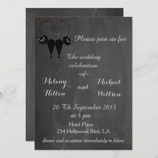 Invitation Chalkboard tendance drôle chat amour couple mariag (Devant / Derrière)