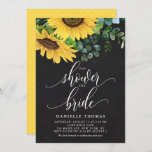 Invitation Chalkboard Tournesols et Fête des mariées Eucalypt<br><div class="desc">Douchons la mariée ! Invitation florale rustique avec des tournesols aquarelle et des feuilles d'eucalyptus avec arrière - plan de faux tableau. Personnalisez en ajoutant des noms et d'autres détails d'événement. Vous pouvez également changer le motif pois en photo ou autre image. Cette invitation rustique au tournesol est parfaite pour...</div>